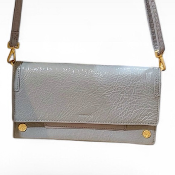 HAMMITT AJ Leather Crossbody Clutch in Marina del Grey EUC Beautiful Sparkly Bag